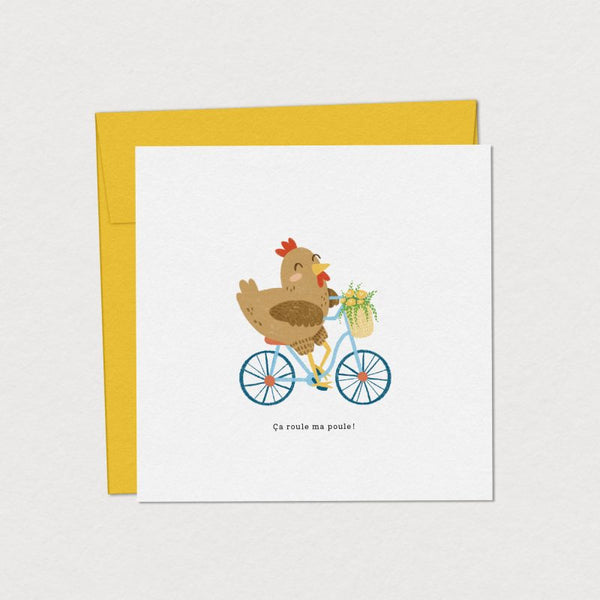 Carte de souhaits Poulete à bicyclette