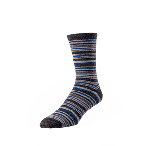 Bas en laine Alpaga Deville rayé charcoal et bleu - arloca