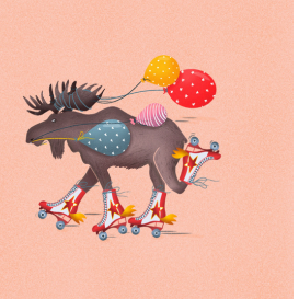 Carte de souhaits L'orignal sur patins - arloca