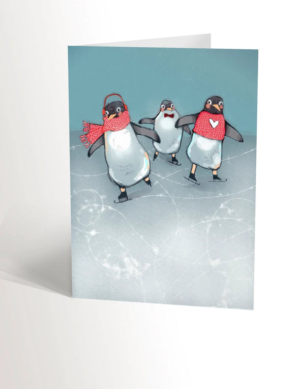 Carte de vœux Les pingouins patineurs - arloca
