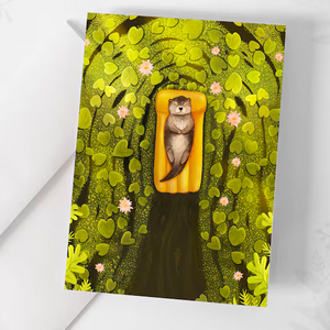 Carte de souhaits La loutre parmi les nénuphars - arloca