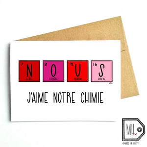 Carte de souhaits J'aime notre chimie - arloca