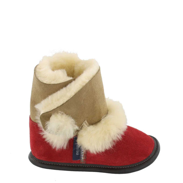 Pantoufles bottillons pour enfant rouge/beige