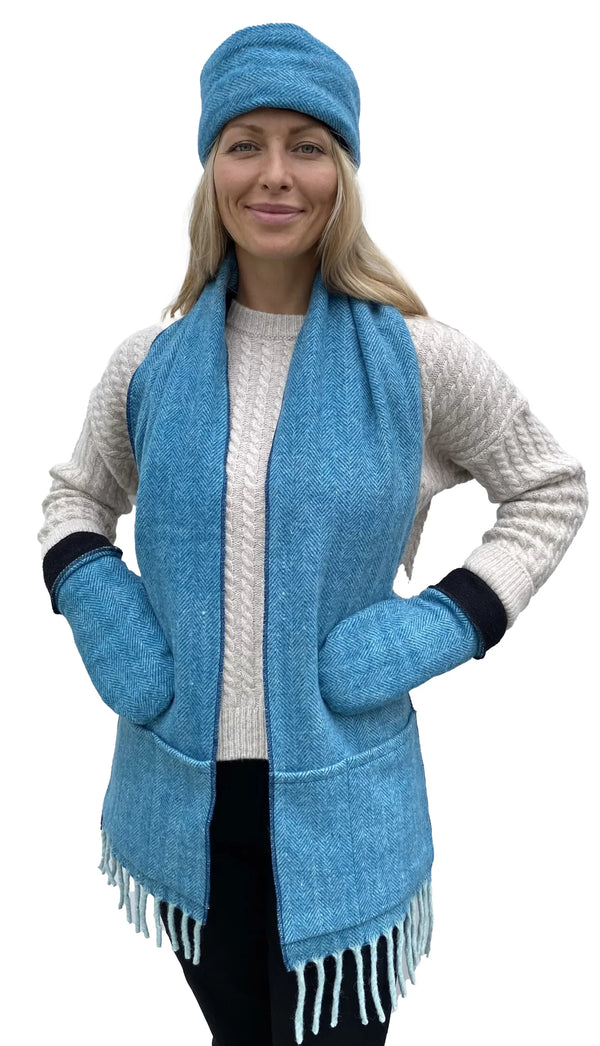 Écharpe de poche doublée à chevrons turquoise - arloca