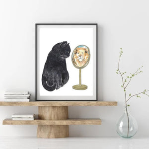Affiche Le chat noir se regardant dans le miroir - arloca