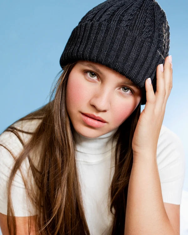 Tuque pour adulte Noir 100% laine mérinos