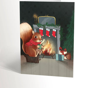 Carte de voeux L'Écureuil près du feu - arloca