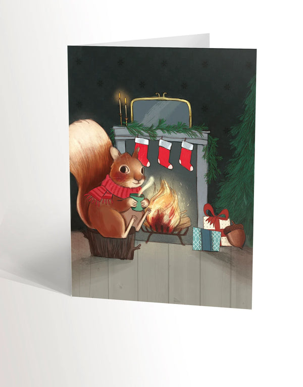 Carte de voeux L'Écureuil près du feu - arloca