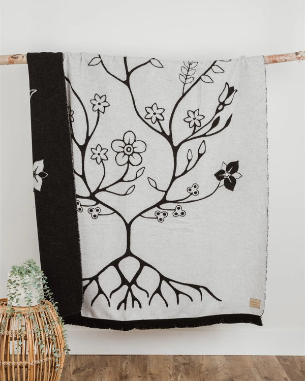 Couverture/Jeté en laine recyclée Noir & Blanc