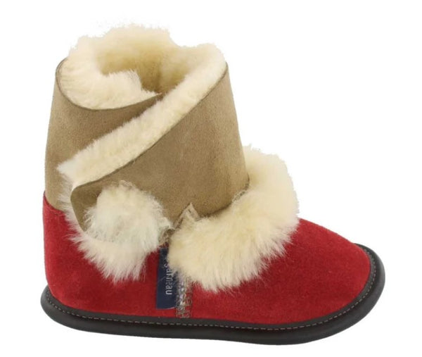 Pantoufles bottillons  pour enfant rouge/blanc