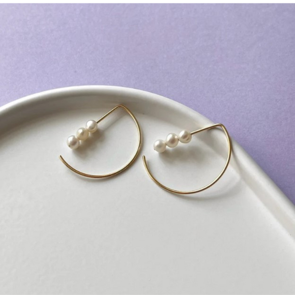 Boucles d'oreilles or demi-lune/perles - arloca