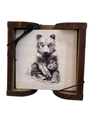 Ensemble de 4 sous‑verres en bois avec support - arloca