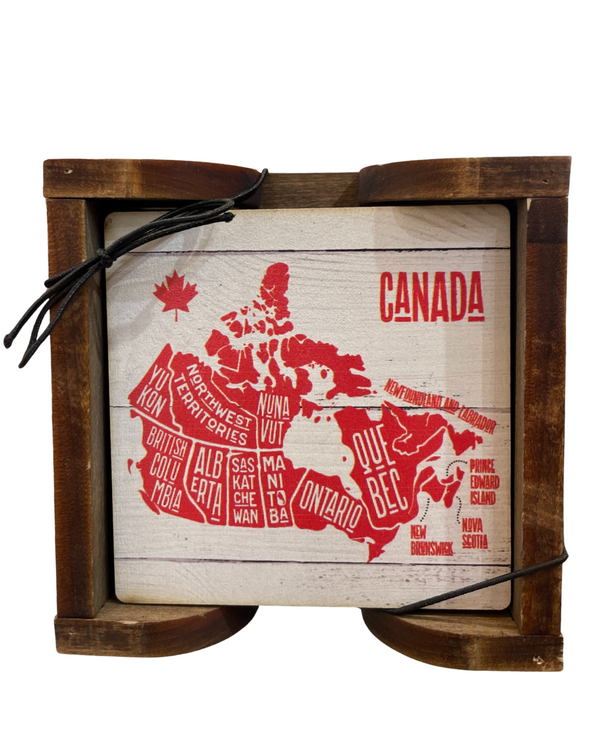 Ensemble de 4 sous‑verres en bois avec support