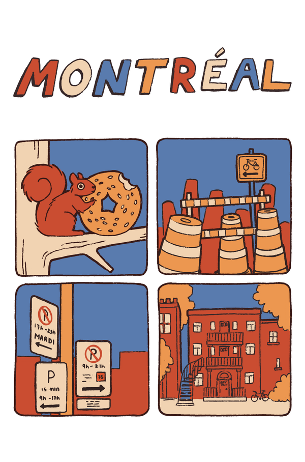 Carte postale avec illustrations emblématiques de Montréal - arloca