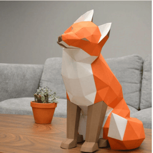Kit de renard roux assis en papier 3D à assembler, Low Poly Paper Craft