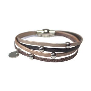 Bracelet Multi-billes en cuir et acier inoxydable, Bijoux Cré-Art