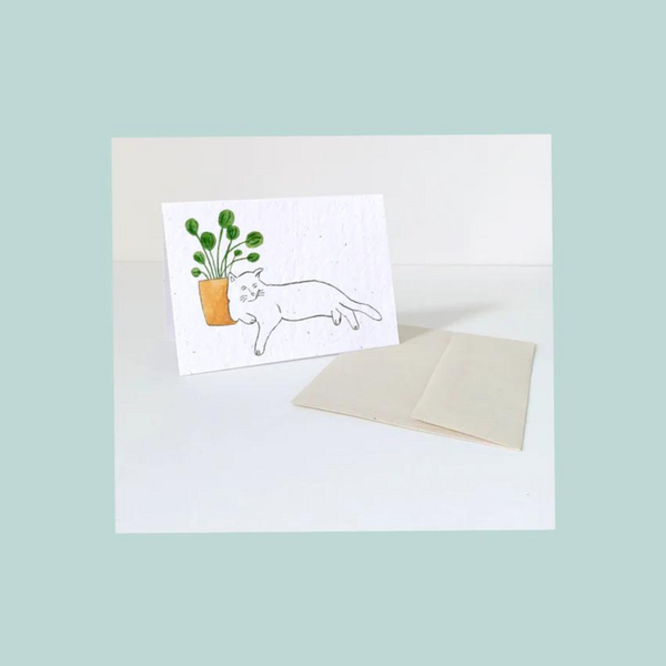Mini carte de souhaits Chat avec une plante