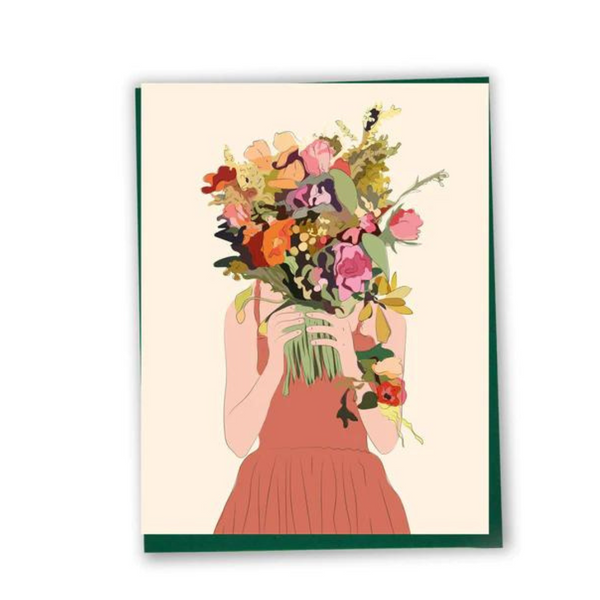 Carte de souhaits Femme au bouquet