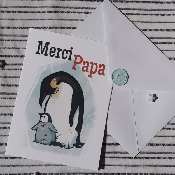 Carte de souhaits - Manchot « Merci Papa » - arloca