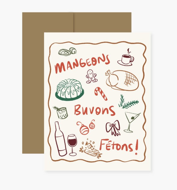 Carte de voeux Mangeons, buvons, fêtons!