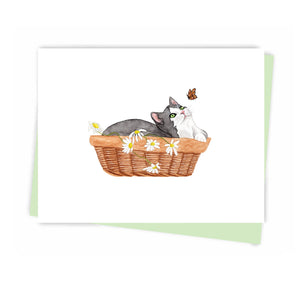 Carte de souhaits Chat dans un panier - arloca