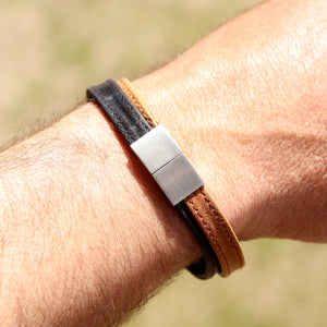 Bracelet en cuir pour homme double - arloca