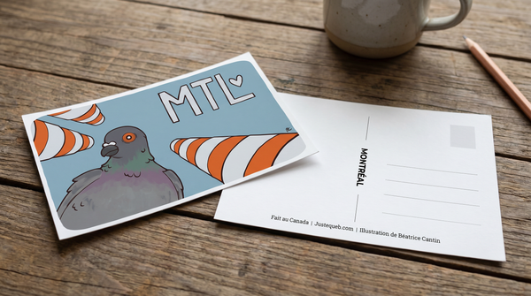 Carte postale Le pigeon pris dans les cônes oranges