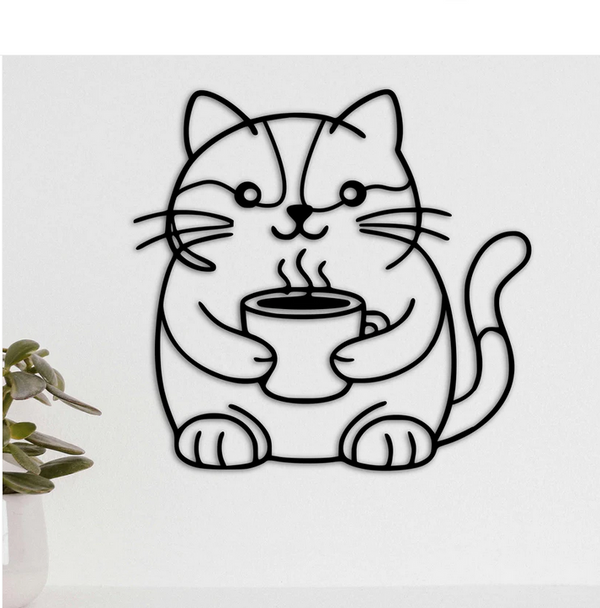 Carte de souhaits Le chat et son café - arloca