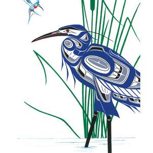 Carte de souhaits Le colibri et le héron bleu - arloca