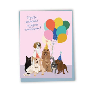 Carte de souhaits - Joyeux anniversaire chiens et ballons - arloca - conçu au canada - fabriqué au canada