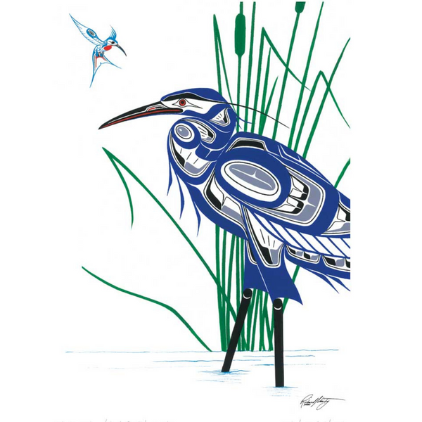 Carte de souhaits Le colibri et le héron bleu