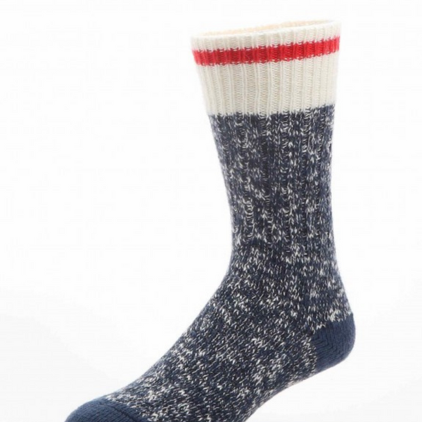 Mid-calf blue/red wool socks